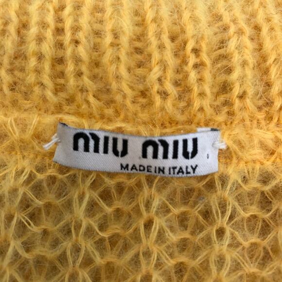 Miu Miu gold yellow mohair blend button front collared cardigan - Picture 7 of 13
